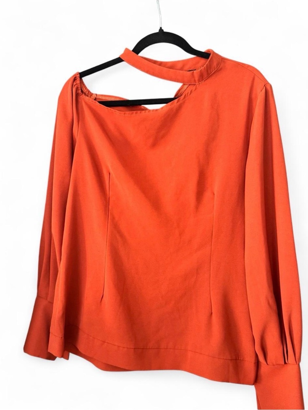 Women’s Orange Asymmetric Neck Long Sleeve Blouse
